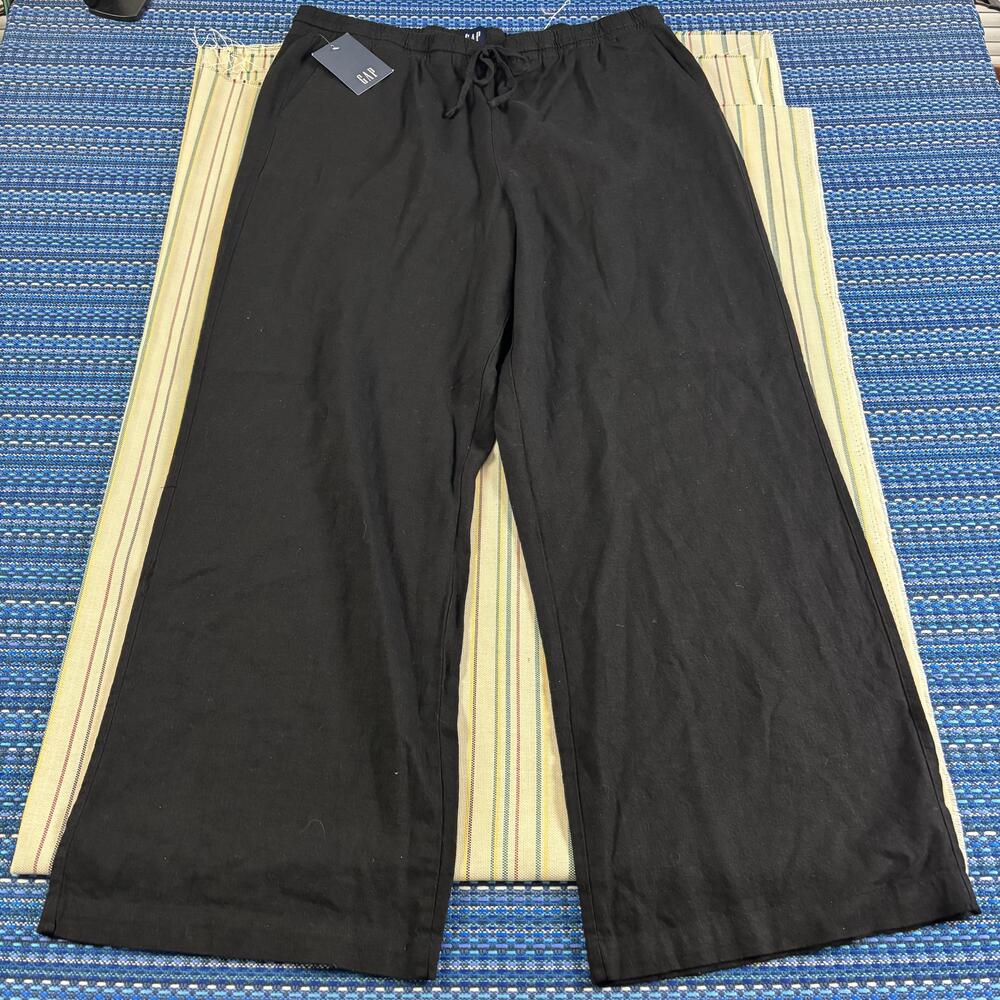 Gap Pants Womens XL Black Linen Pull On Wide Leg Elastic Waist Lightweight NEW